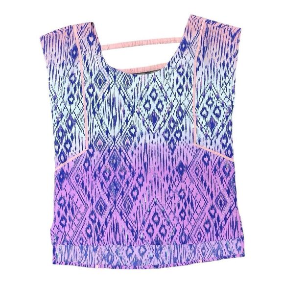 NWT American Eagle Outfitters Purple Blue Ikat Top Sz S Open Back Loose Fit - Picture 7 of 7